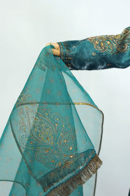 3 Piece Digital Printed Lava sea green Silk Maxi - RING38