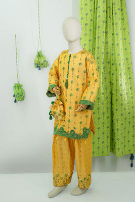 4 Piece Glitter Printed yellow Cotton Silk - RING42