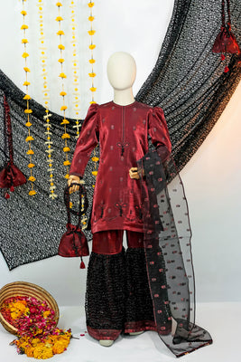 4-Piece Maroon Embroidered Suit with Potli Bag - RING41