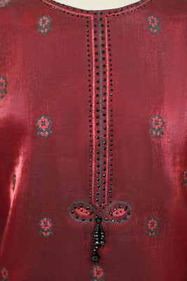 4-Piece Maroon Embroidered Suit with Potli Bag - RING41